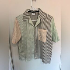 Zara Mens Large Striped Short Sleeve Button Shirt Cotton Blend